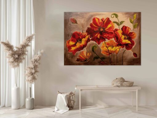 Fiery Blooms Symphony – Floral Abstract Art 110x80 cm - Image 2
