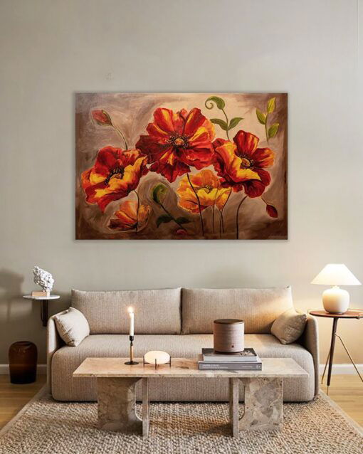 Fiery Blooms Symphony – Floral Abstract Art