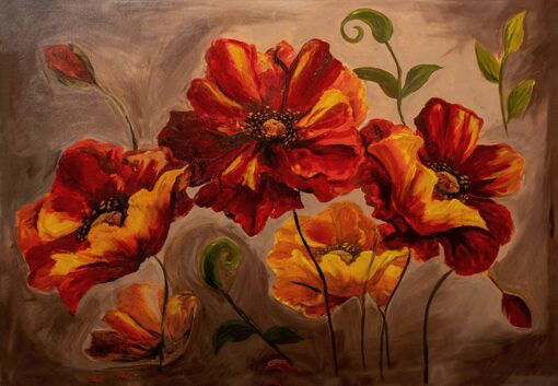 Fiery Blooms Symphony – Floral Abstract Art 110x80 cm - Image 3