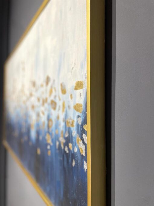 Golden Bloom Cascade – Abstract Floral Artwork 140x70 cm - Image 3