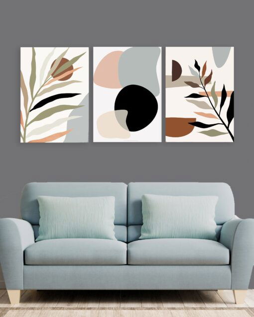 Modern Bloom: Abstract Botanical Printed Canvas Set