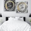 Ethereal Rings: Abstract Yellow and Gray Circle Set - Printed Canvas