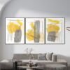 Yellow Motion: Abstract Yellow and Gray Triptych - Printed Canvas