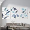Blue Botanical Serenity: Watercolor Leaves Trio - Printed Canvas