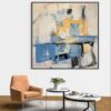 Abstracted Harmony: Blue and Yellow Abstract - Printed Canvas