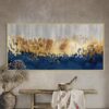 Golden Horizon: Blue and Gold Abstract Landscape - Printed Canvas