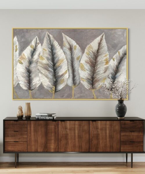 Golden Feathers: Modern Neutral Abstract Art