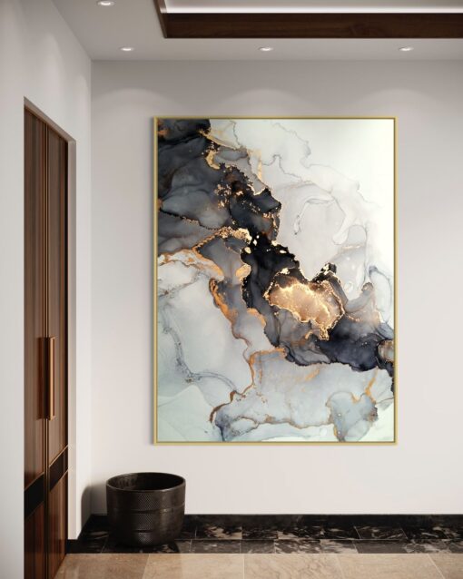Golden Monochromatic Marble – Printed Canvas