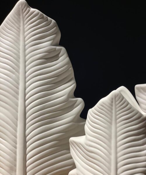 WhatsApp Image 2023 12 05 at 1.43.03 AM 1 White Leaf Sculptural Pottery Vases (3p )