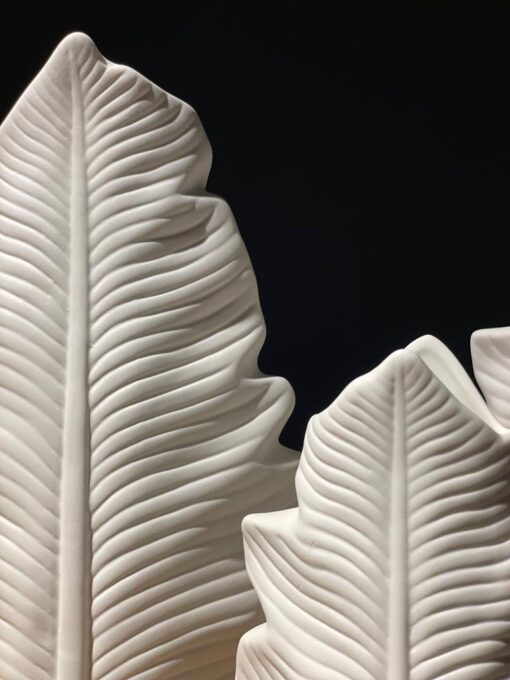 White Leaf Sculptural Pottery Vases (3p ) - Image 4