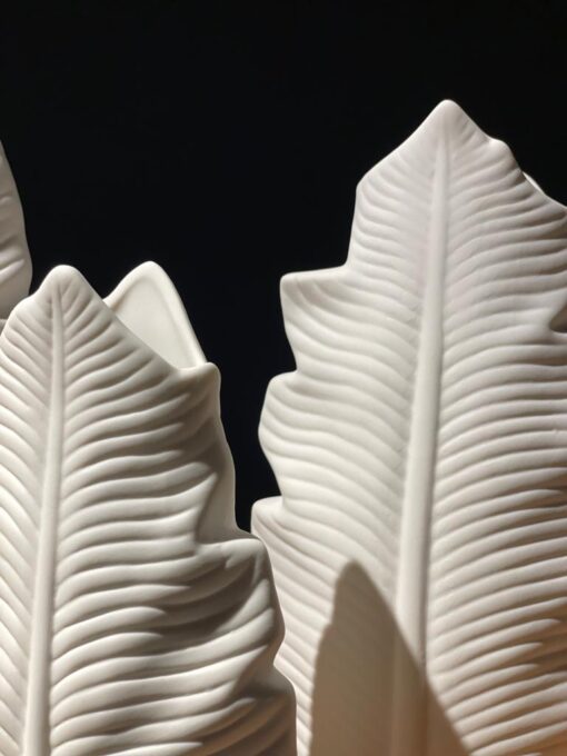 White Leaf Sculptural Pottery Vases (3p ) - Image 3