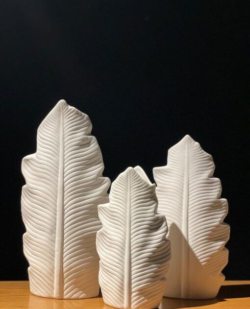 White Leaf Sculptural Pottery Vases (3p )