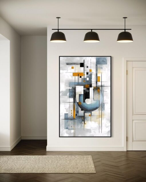 Modern Blue Geometry Symphony – Printed Canvas