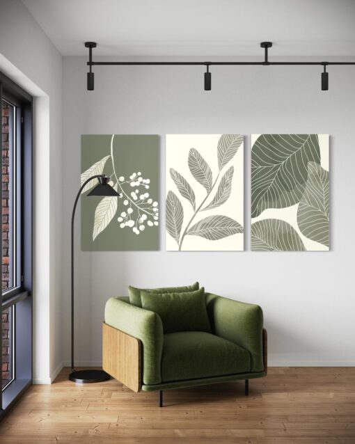 Green Botanical Serenity Trio – Printed Canvas