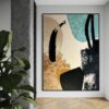 Turquoise and Beige Abstract with Bold Black Accents 110*150 cm
