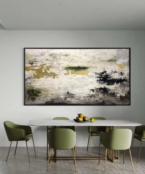 Gold and Black with Touch of Olive Abstract Art