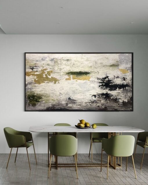 Gold and Black with Touch of Olive Abstract Art