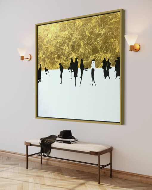 Golden Horizon with Silhouettes Abstract Art 120*120 cm - Image 3