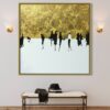 Golden Horizon with Silhouettes Abstract Art