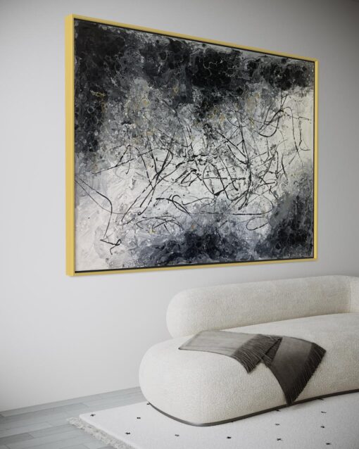 Monochrome Pouring Black and White with Touch of Gold 115*155 cm - Image 3