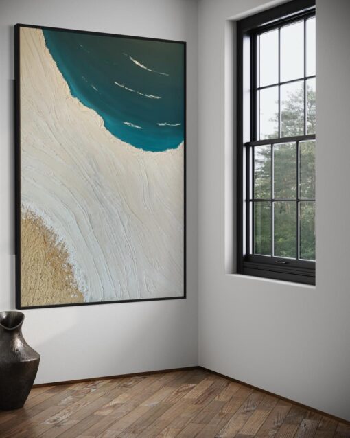 Serene Shoreline: Coastal Blue and Sand Wall Art 100*150 cm - Image 3