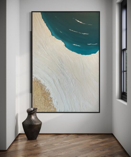 Serene Shoreline: Coastal Blue and Sand Wall Art