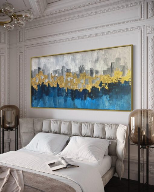 Majestic Gold and Blue Abstract Art