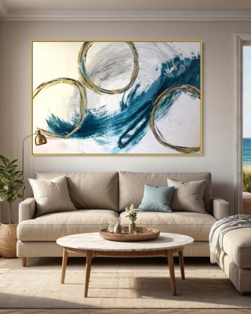 Aqua Gold Abstract Art Circle Design