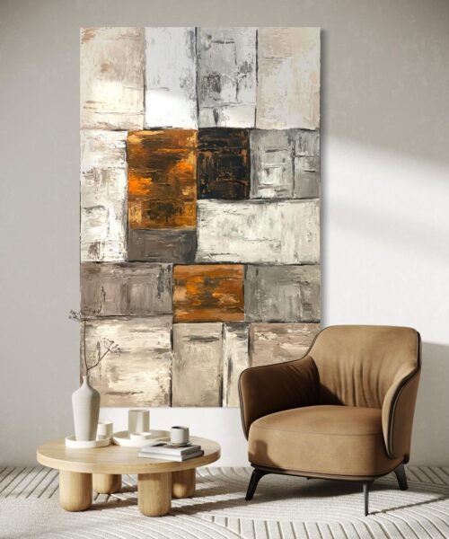 Textured Orange and Grey Abstract Art