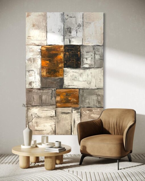 Textured Orange and Grey Abstract Art