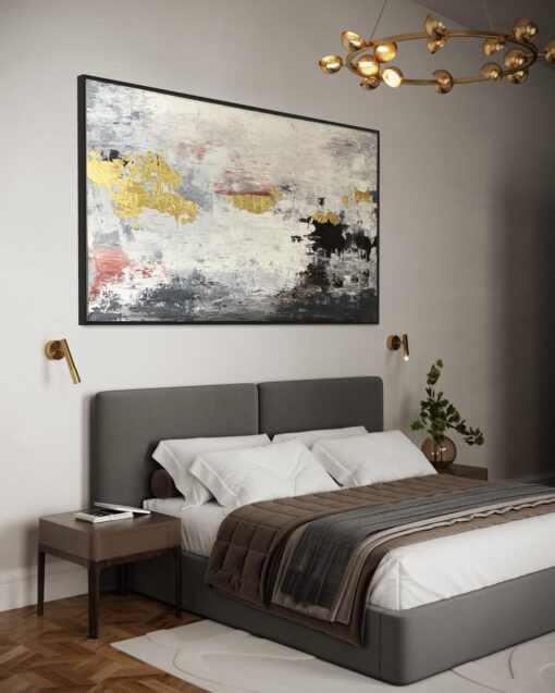 Gold and Black with Touch of Blush Pink Abstract Art