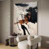 Modern Black and Orange Pouring Abstract Art