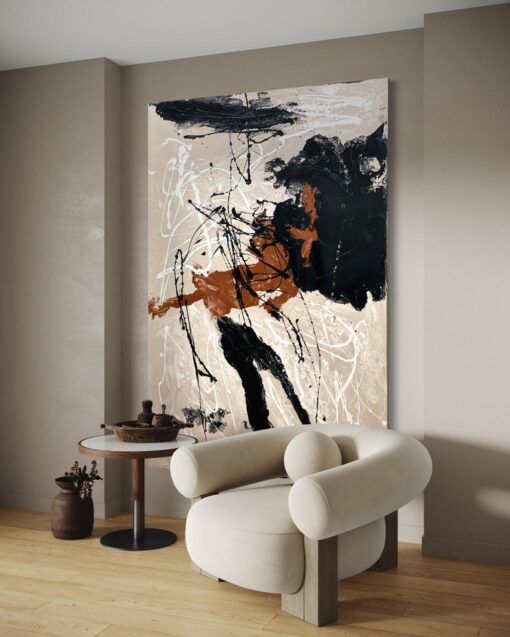 Modern Black and Orange Pouring Abstract Art