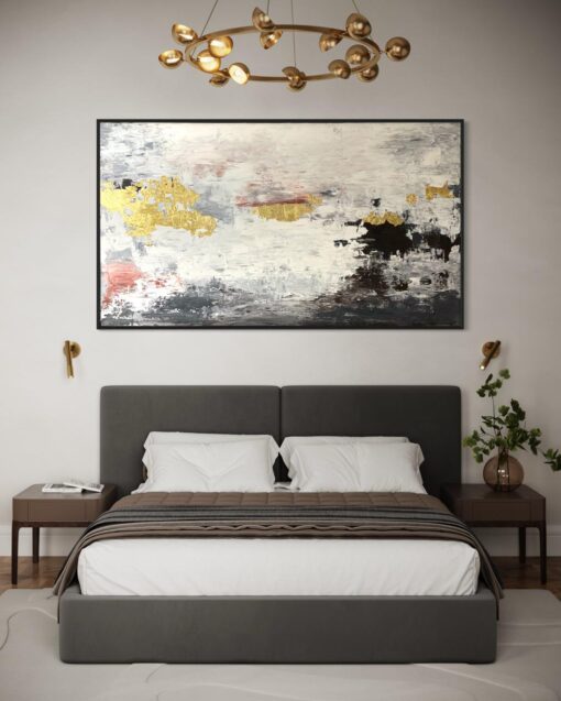 Gold and Black with Touch of Blush Pink Abstract Art 160*90 cm - Image 2