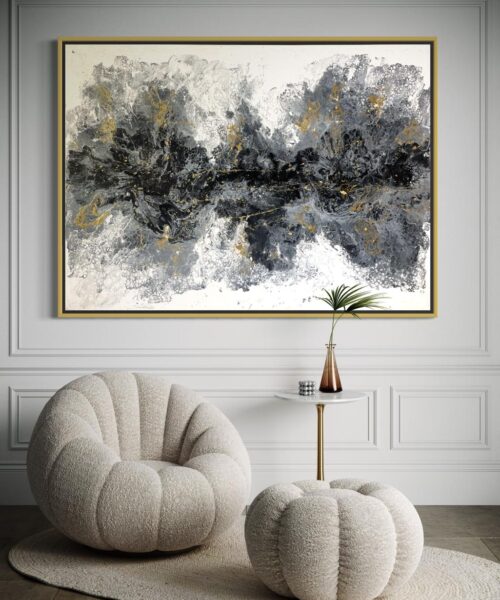 Elegant Black and Gold Pouring Abstract Art