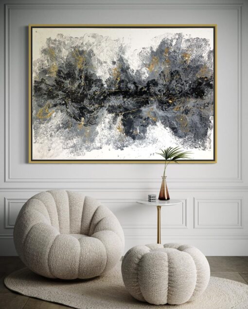 Elegant Black and Gold Pouring Abstract Art