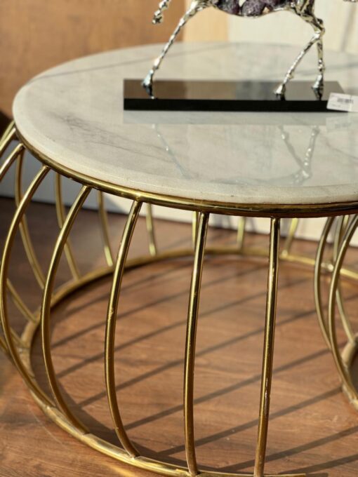 Stainless tables set with white marble (2Pcs) - Image 3