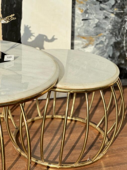 Stainless tables set with white marble (2Pcs) - Image 4