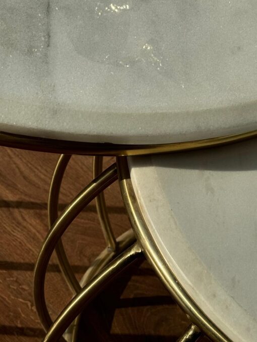 Stainless tables set with white marble (2Pcs) - Image 5
