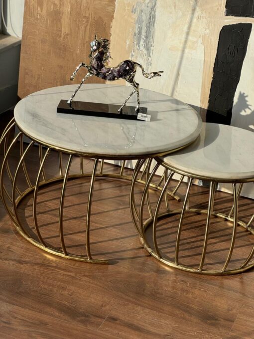 Stainless tables set with white marble (2Pcs) - Image 2