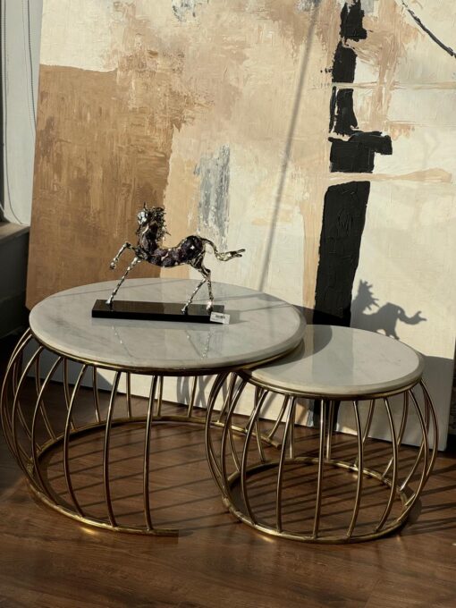 Stainless tables set with white marble (2Pcs)