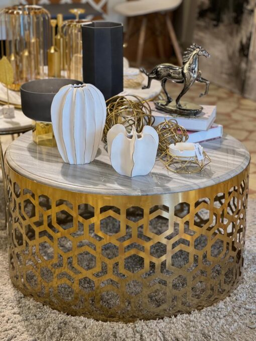 Stainless table with grey marble