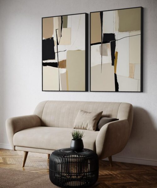 Neutral Harmony – Abstract Geometric Printed Canvas Set