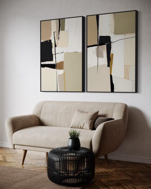Neutral Harmony – Abstract Geometric Printed Canvas Set