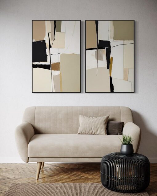 Neutral Harmony – Abstract Geometric Printed Canvas Set - Image 2