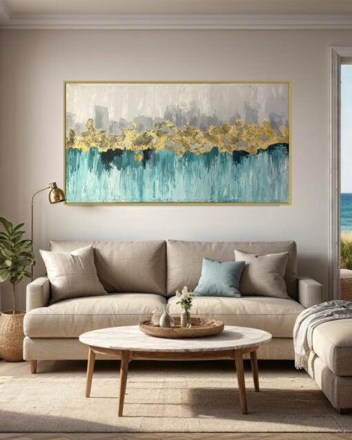 Golden Horizon Serenity – Modern Abstract Wall Art 150*80cm - Image 3