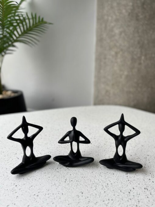 Black Yoga Figurines Trio – Decorative Sculptures set 3pcs