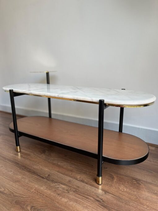 Marble and Wood Dual-Layer Coffee Table - Image 3