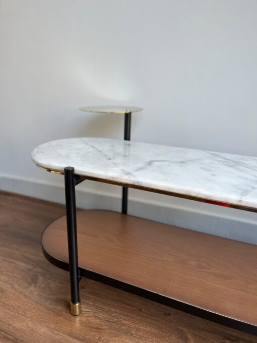 Marble and Wood Dual-Layer Coffee Table - Image 4
