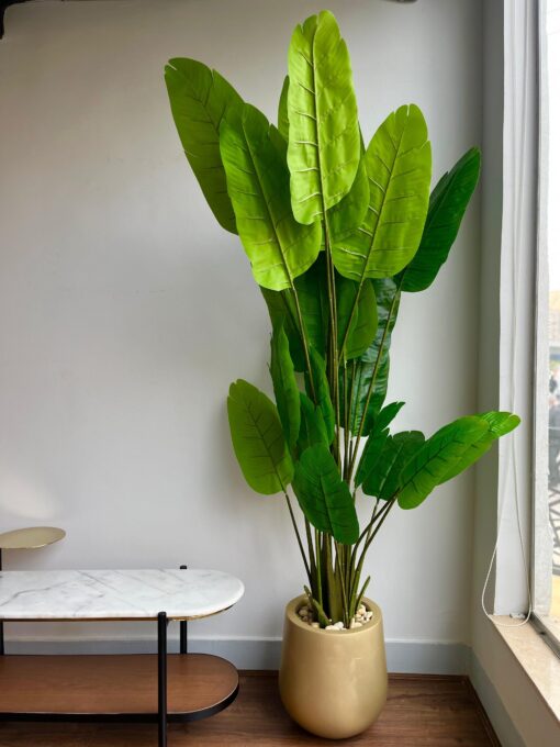 Majestic Paradise Artificial Banana Leaf Plant in Gold Planter
